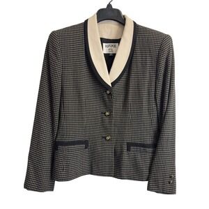Kasper ASL Petite Blazer Grid Print Shawl Collar Gold Crest Button Jacket 10P